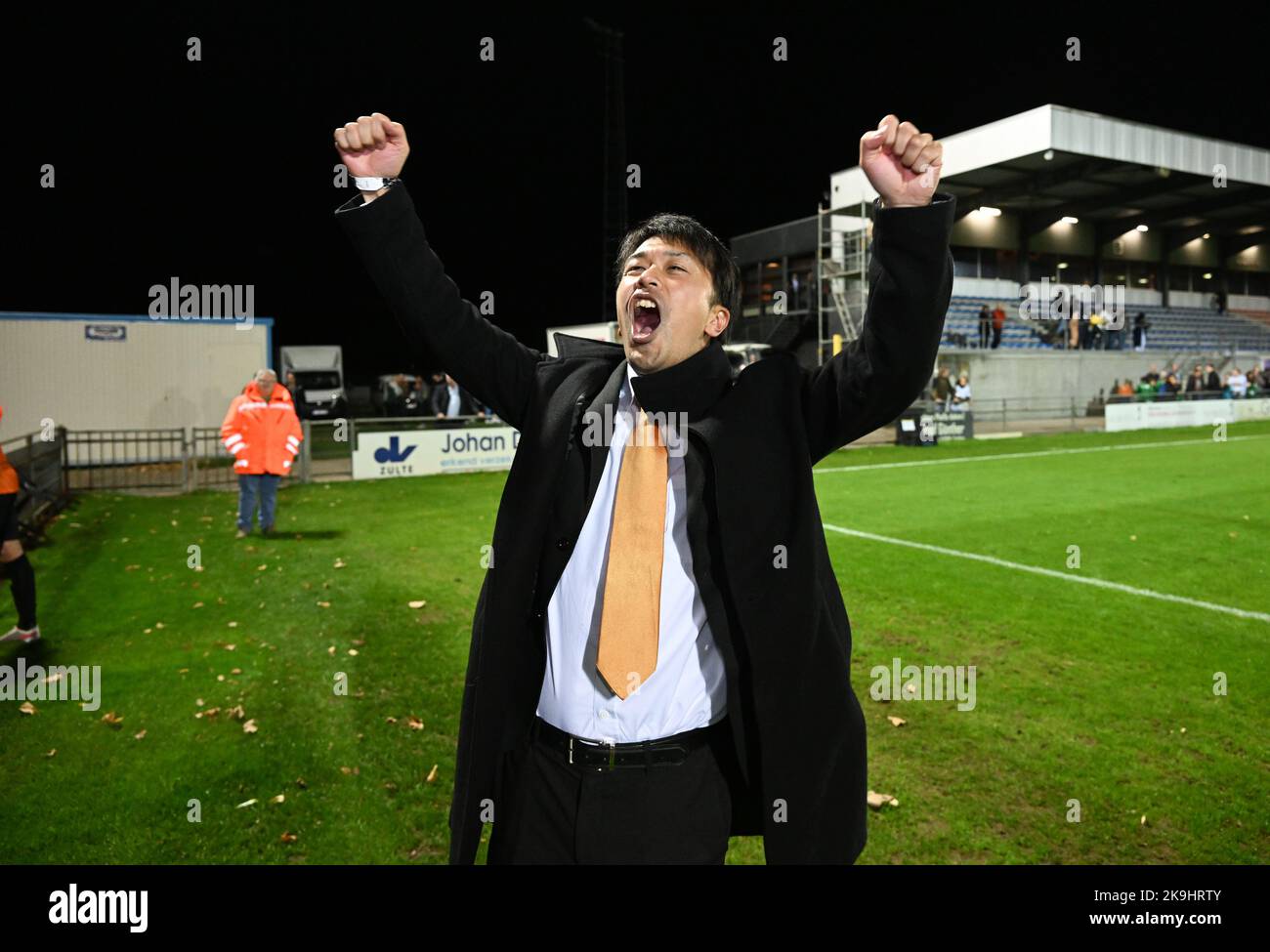 Chief Strategy Officer of Deinze Akihisa Iizuka pictured celebrating