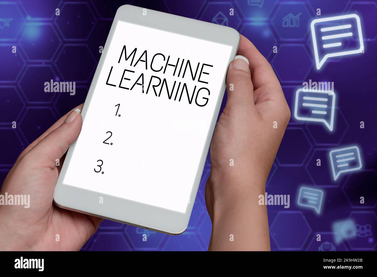 Sign displaying Machine Learning. Business concept the concept that a computer can learn new data itself Stock Photo