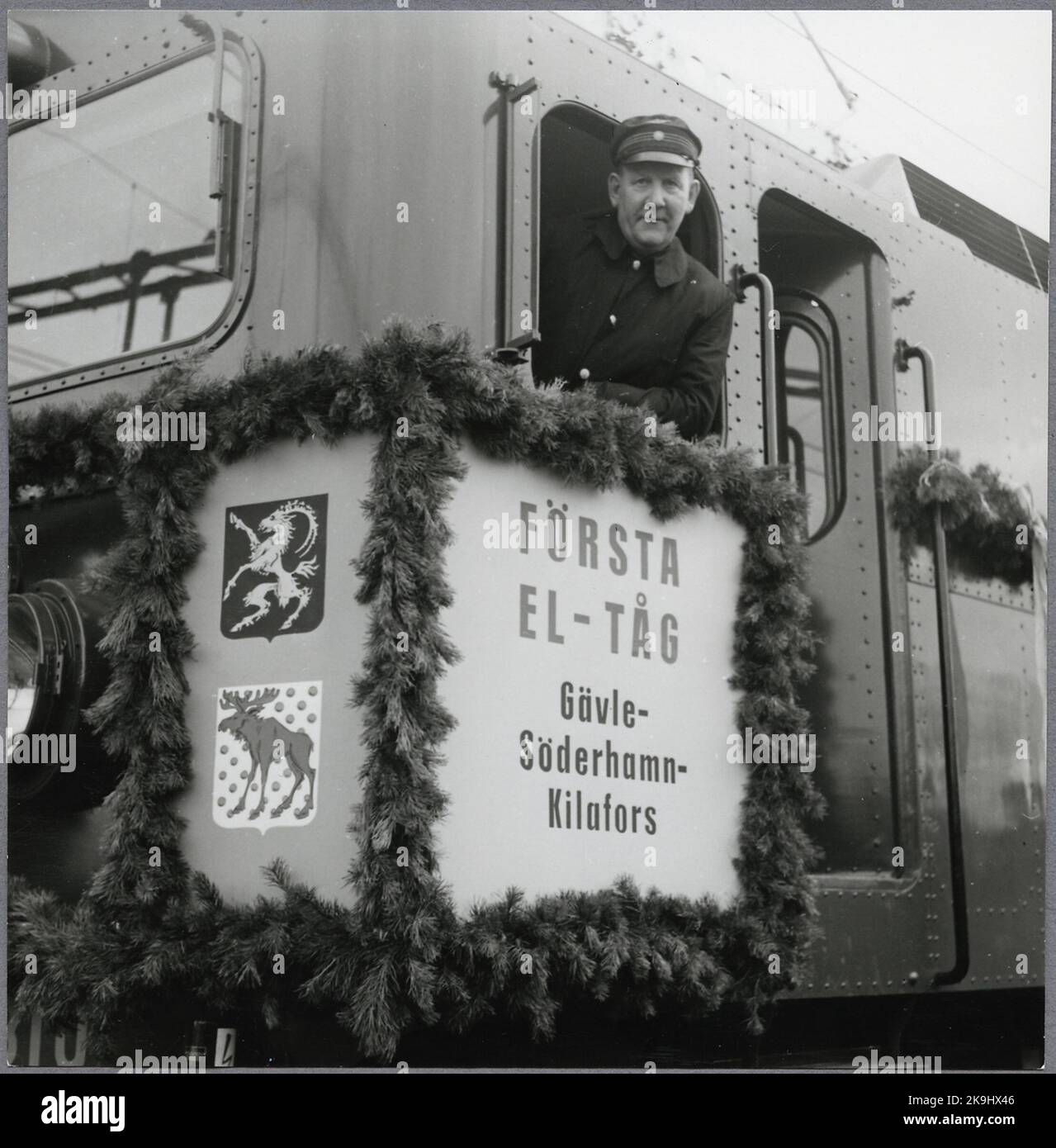 First electric train somewhere on the line Gävle - Söderhamn - Kilafors. State Railways, SJ da 810. Stock Photo