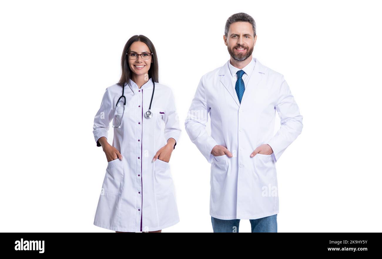 cheerful therapist doctor and nurse in studio. photo of therapist doctor and nurse wear white