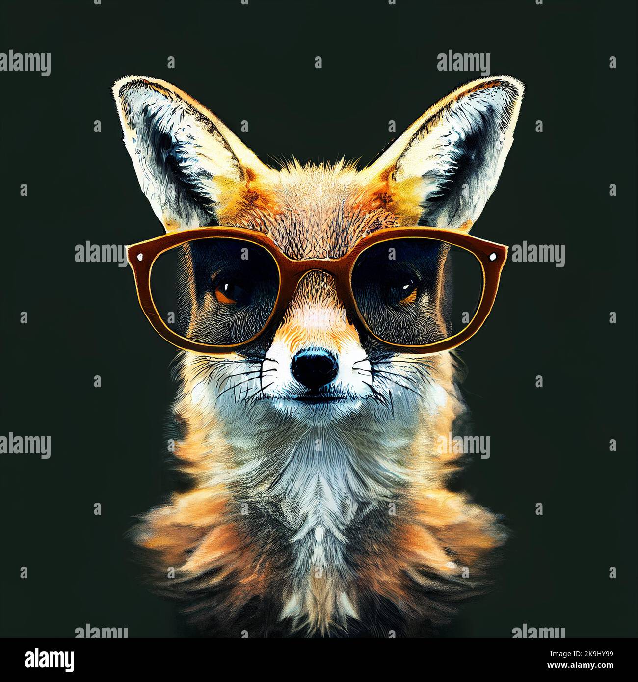 Portrait of a fox wearing glasses as animal illustration Stock Photo