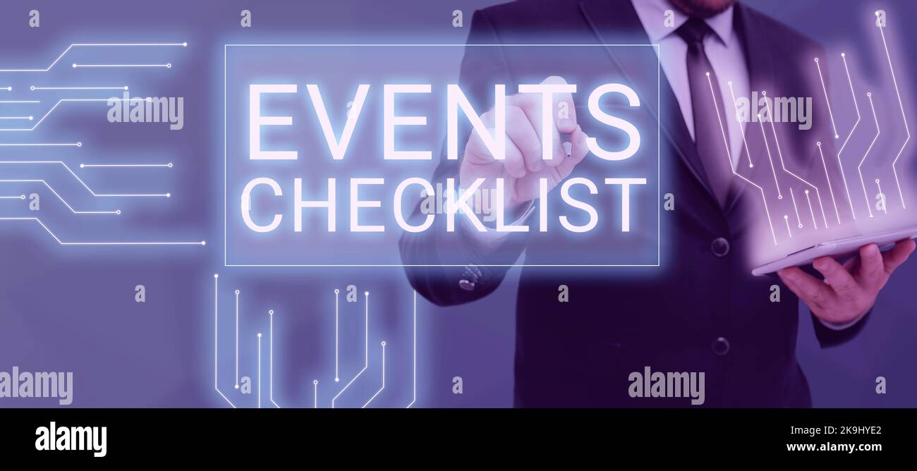 Text caption presenting Events Checklist. Word for invaluable tool for