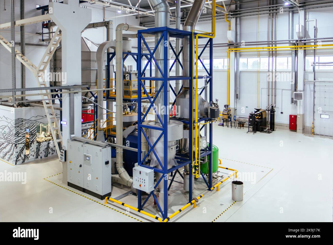 Large modern industrial automated coffee processing plant Stock Photo