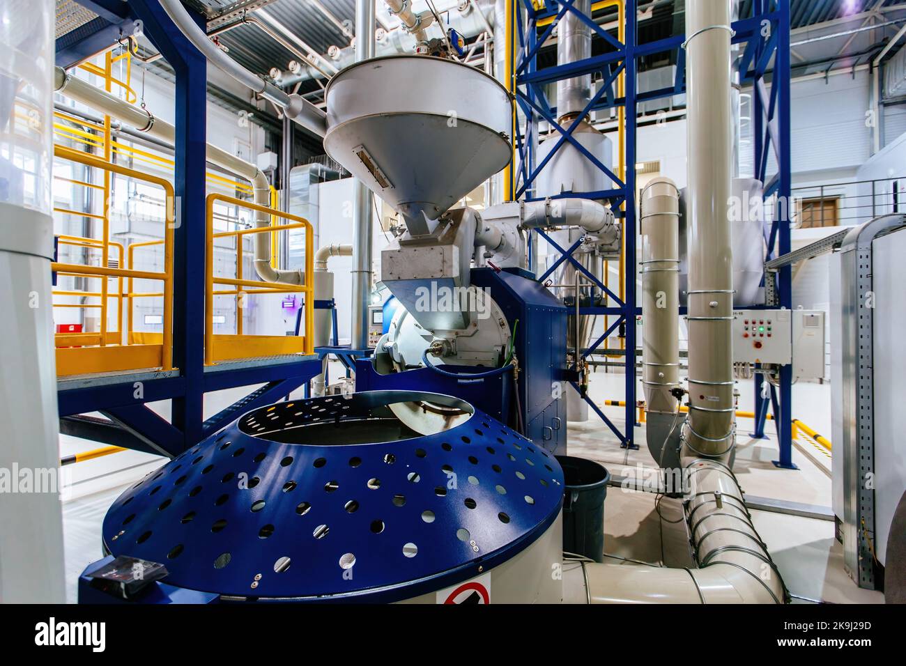 Large modern industrial automated coffee processing machinery Stock