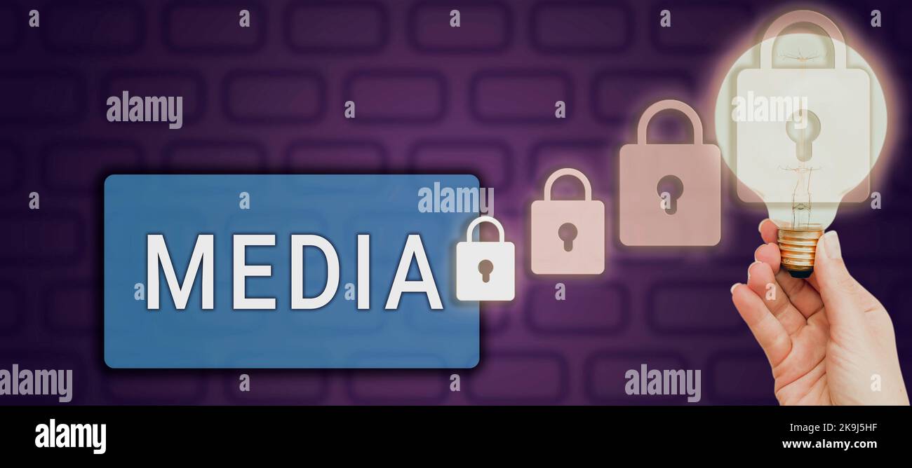 Text caption presenting Media. Business showcase communication outlets