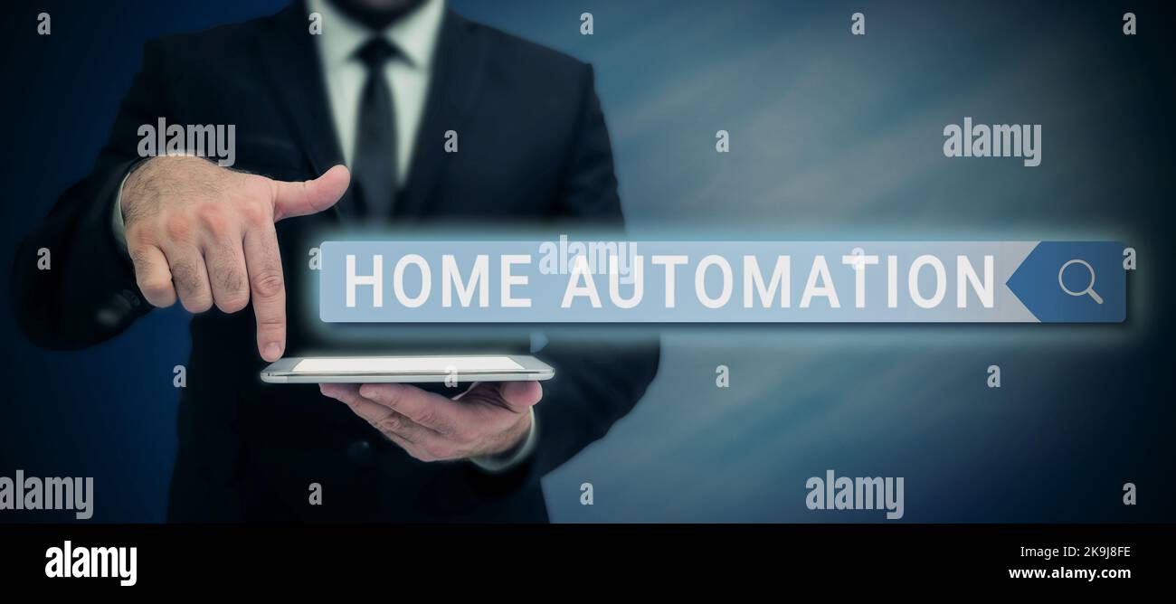 Sign displaying Home Automation. Business overview monitoring the