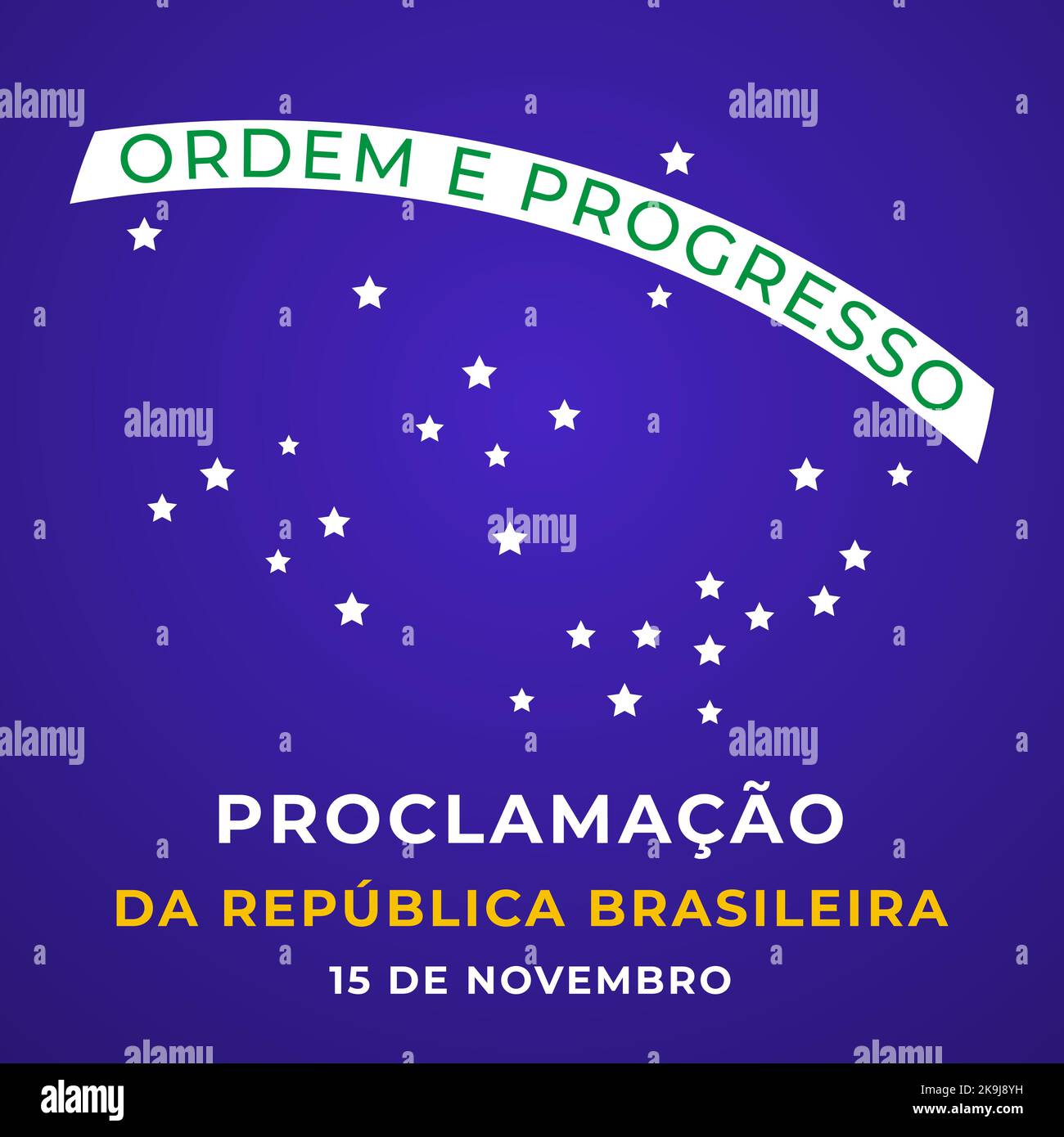 PROCLAMAÇÃO DA REPÚBLICA DO BRASIL 15 DE NOVEMBRO, COM BANDEIRA DO BRASIL  Stock Vector