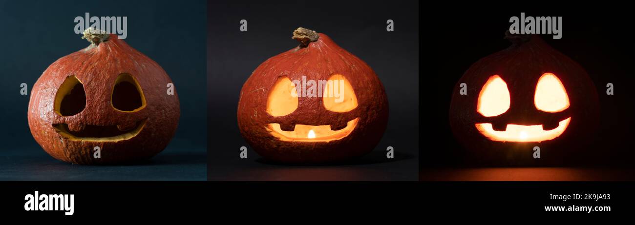 Halloween Jack O' Lantern pumpkin on black background Stock Photo - Alamy