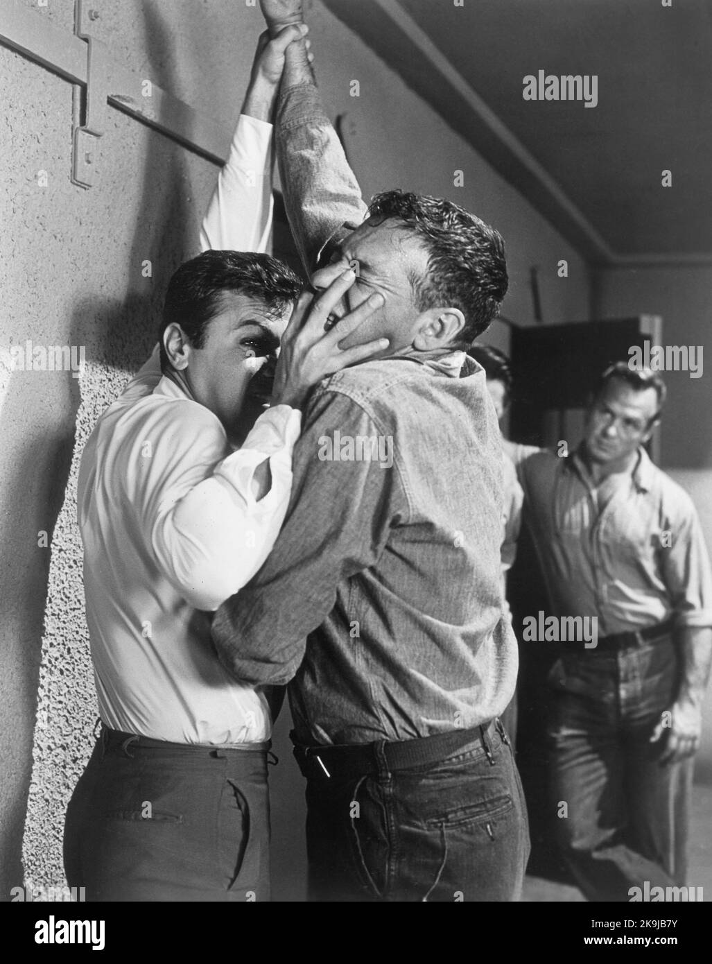 Tony Curtis, Mike Kellin, on-set of the Film, "The Great Impostor", Universal Pictures, 1960 Stock Photo