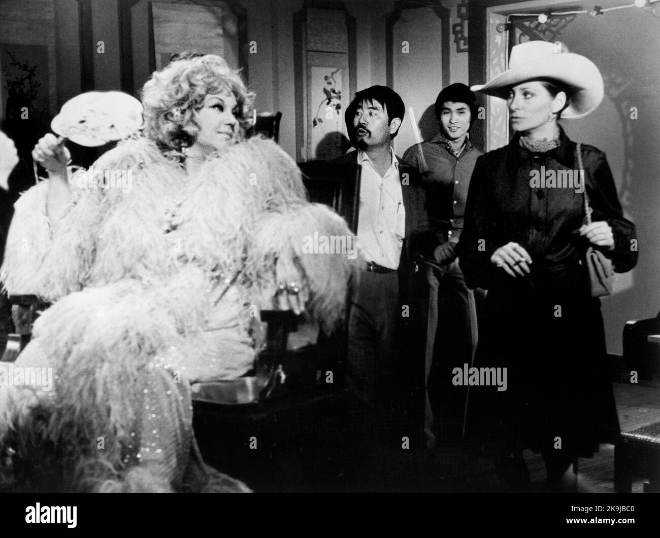 Ann Sothern (left), Elizabeth Ashley (right), on-set of the Film, 'Golden Needles', American International Pictures, 1974 Stock Photo