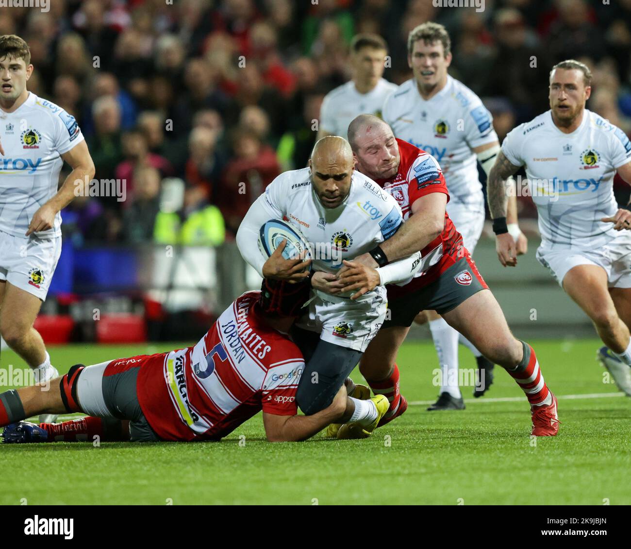 Olly Woodburn Of Exeter Chiefs Is Double Tackled During The Gallagher