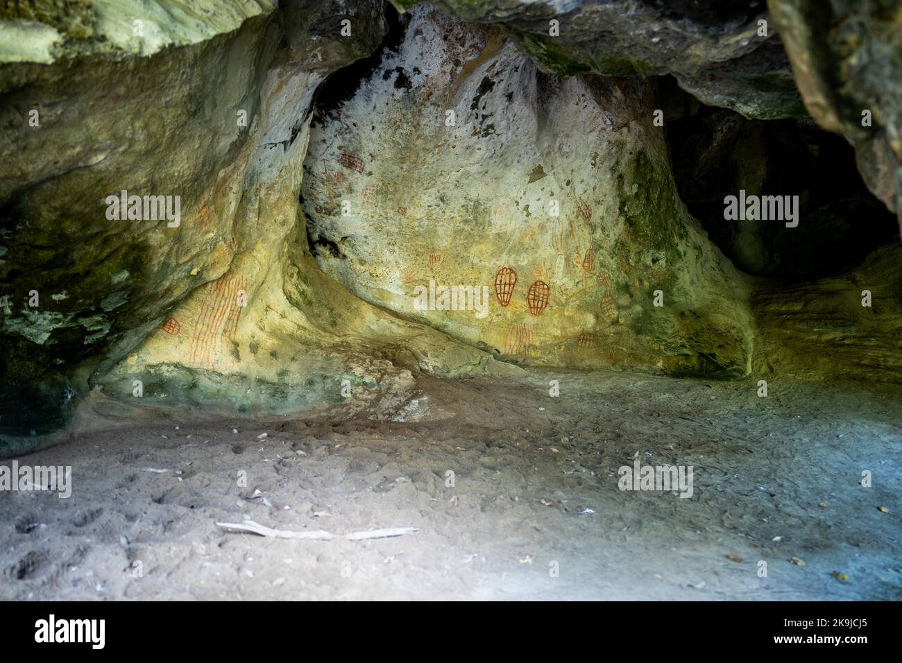 Old archeology cave drawings in a cave Stock Photo