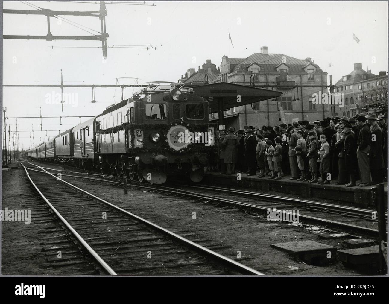 The inaugural train at Gävle station with the locomotive State Railways, SJ da 810. Stock Photo