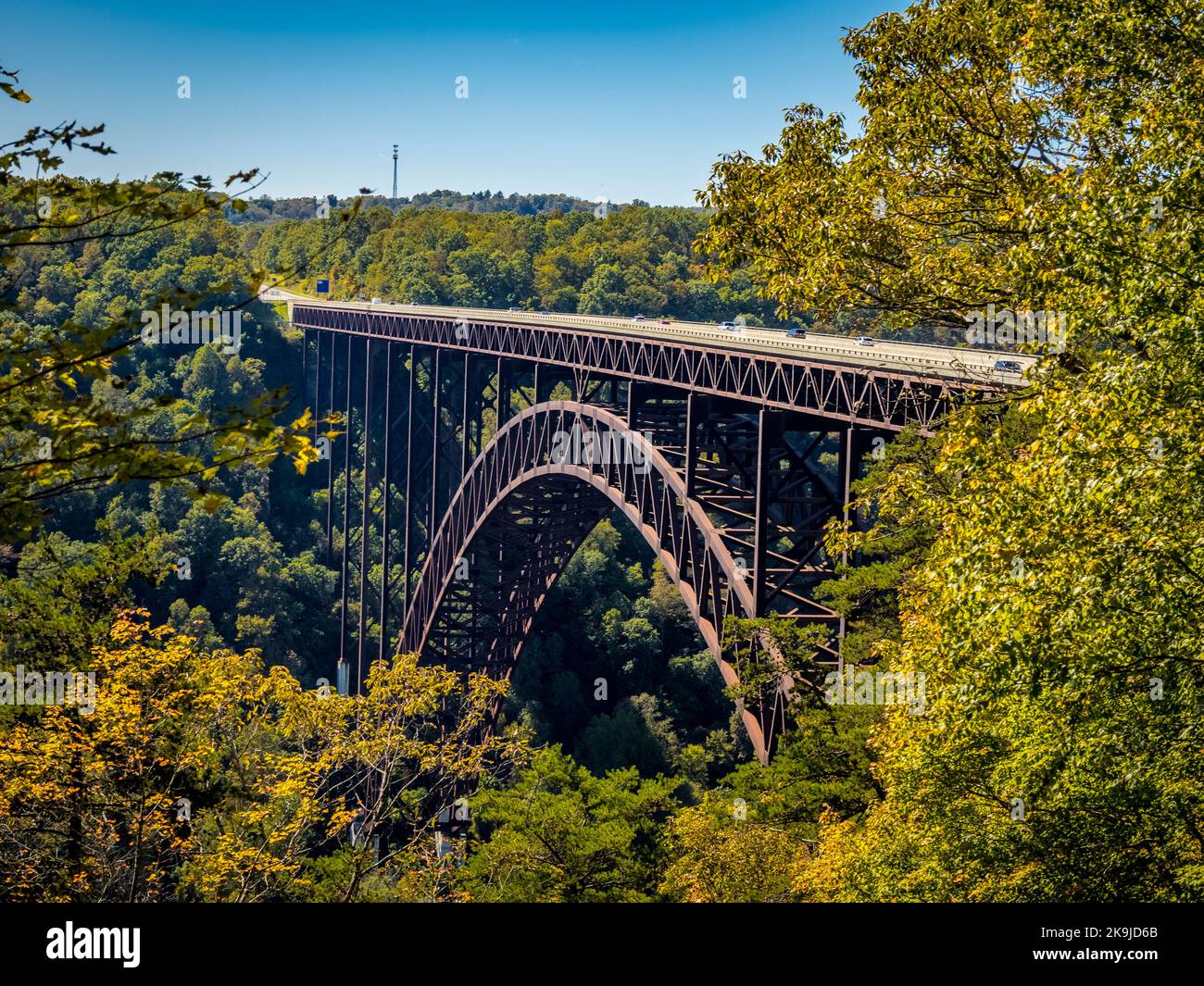 New River Gorge Bridge over the New River from the observation platform in the New River Gorge National Park and Preserve in West Virginia USA Stock Photo