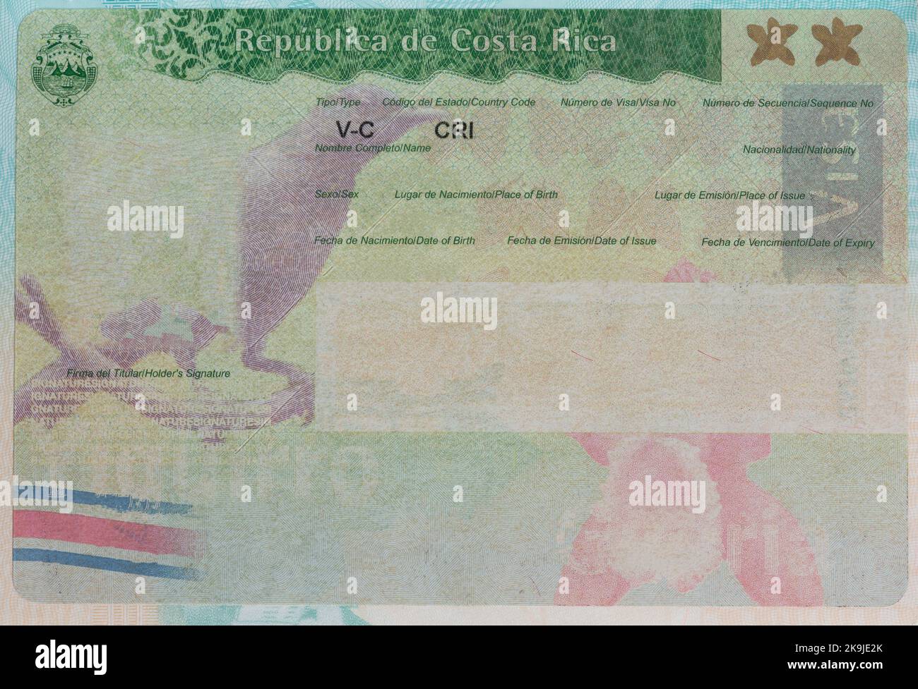 Blank Empty Travel Costa Rica Visa Stamp Close Up View Stock Photo Alamy