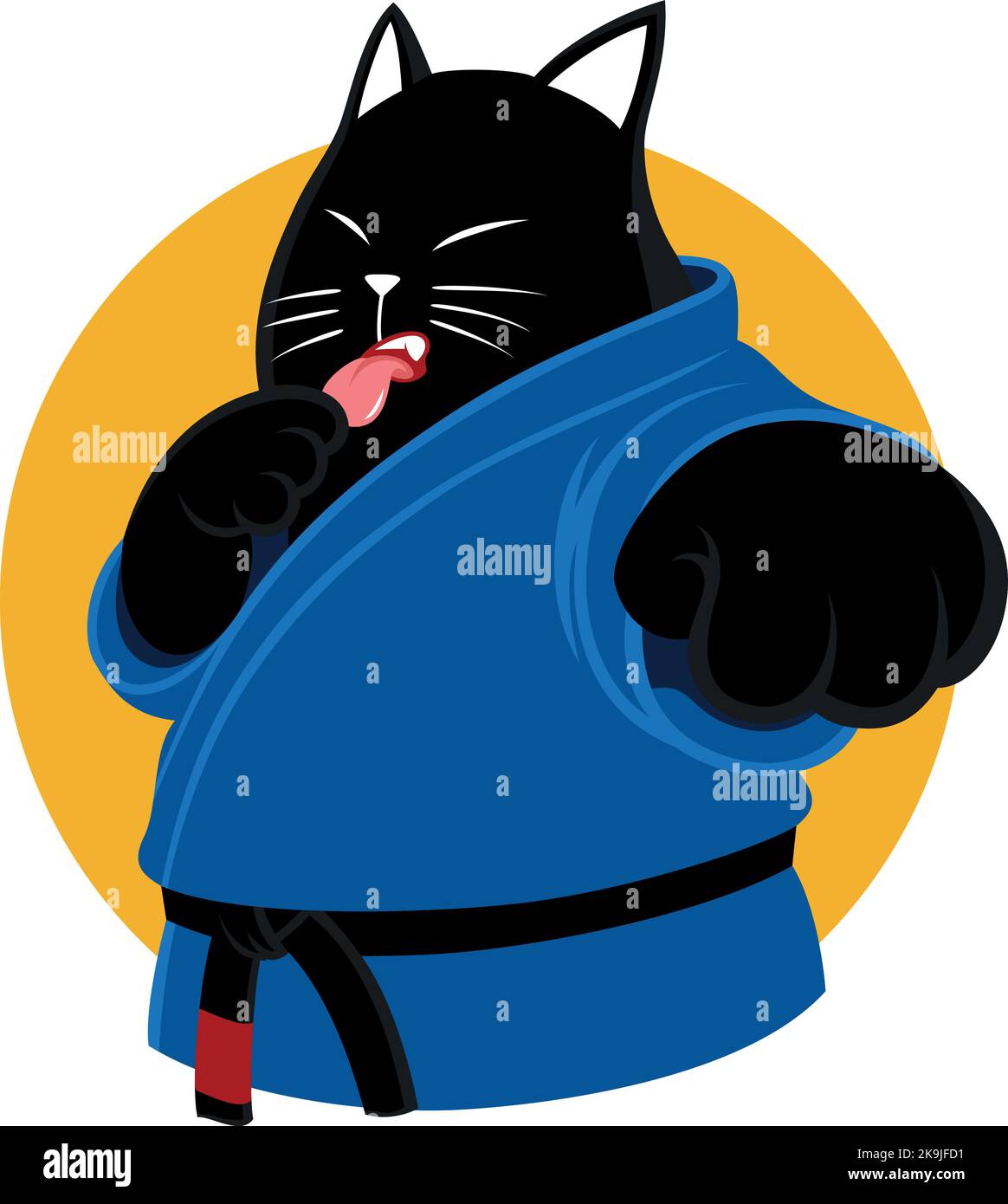 Fat Black Cat in Blue Jiu Jitsu Uniform Stock Vector