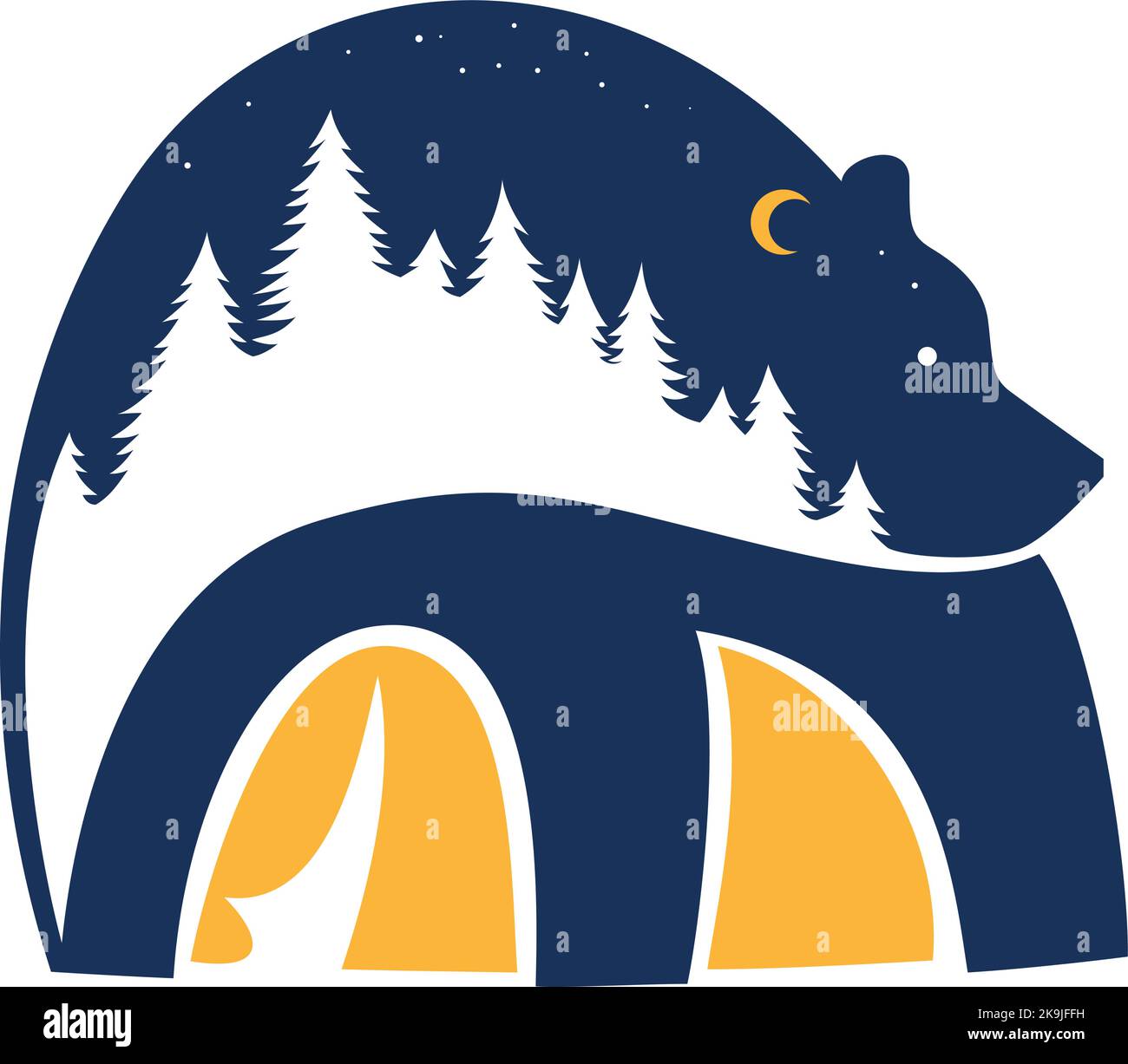 Outdoor Logo with Night Forest and Camping Tent Inside Silhouette of ...