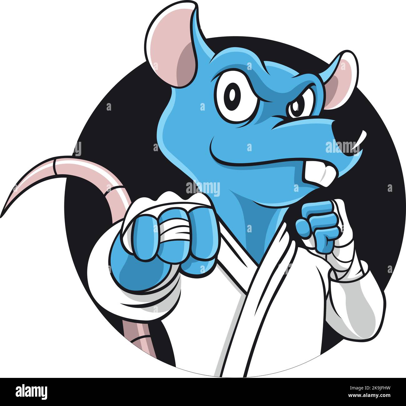 Blue Mouse Fighter in Martial Art Uniform Stock Vector