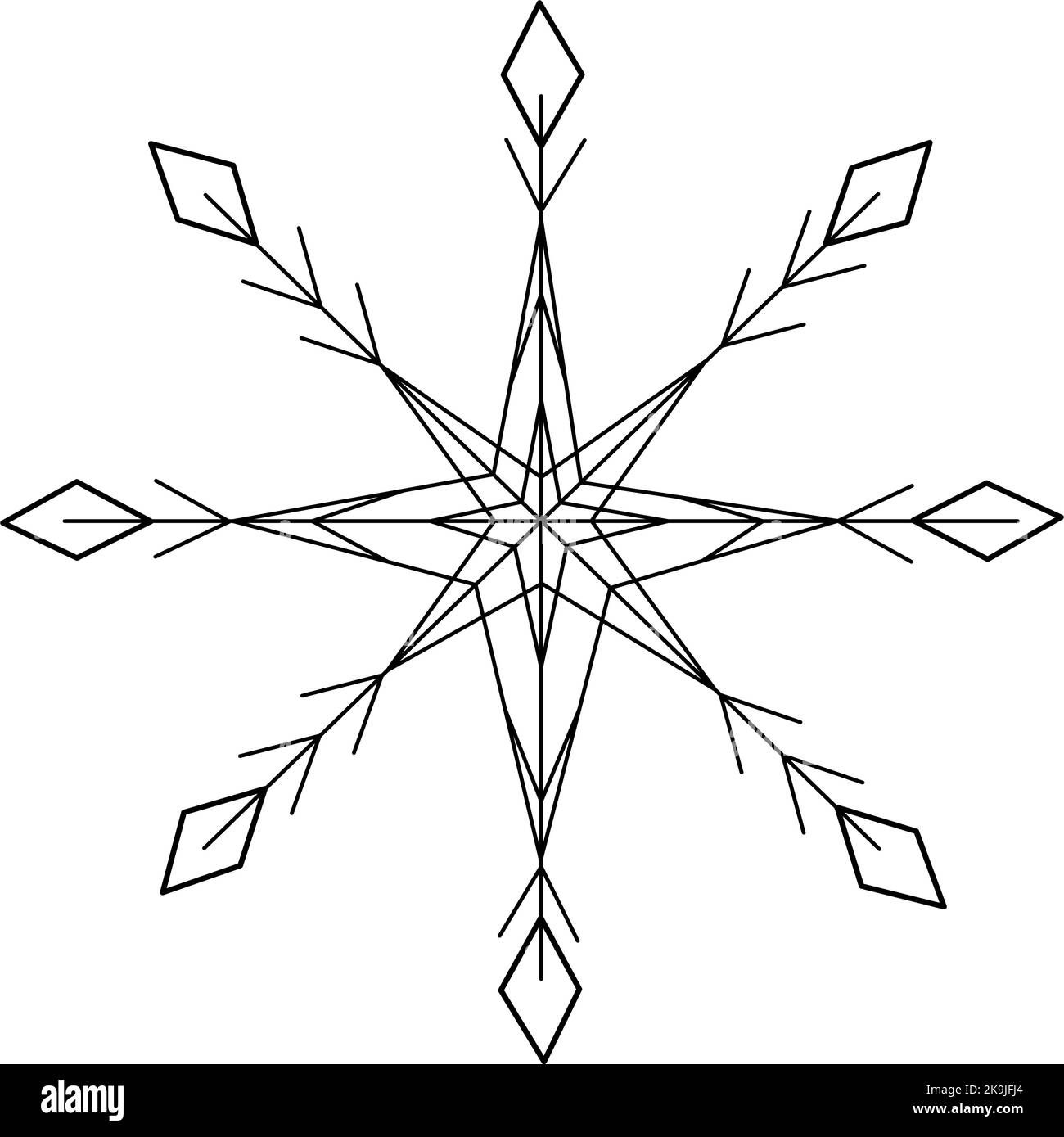 Abstract patterned outline draw snowflake with elegance element in a minimalist style. Line art. Isolate. Suitable for banner, icon, postcard, poster, label, greeting card, background, brochure. EPS Stock Vector
