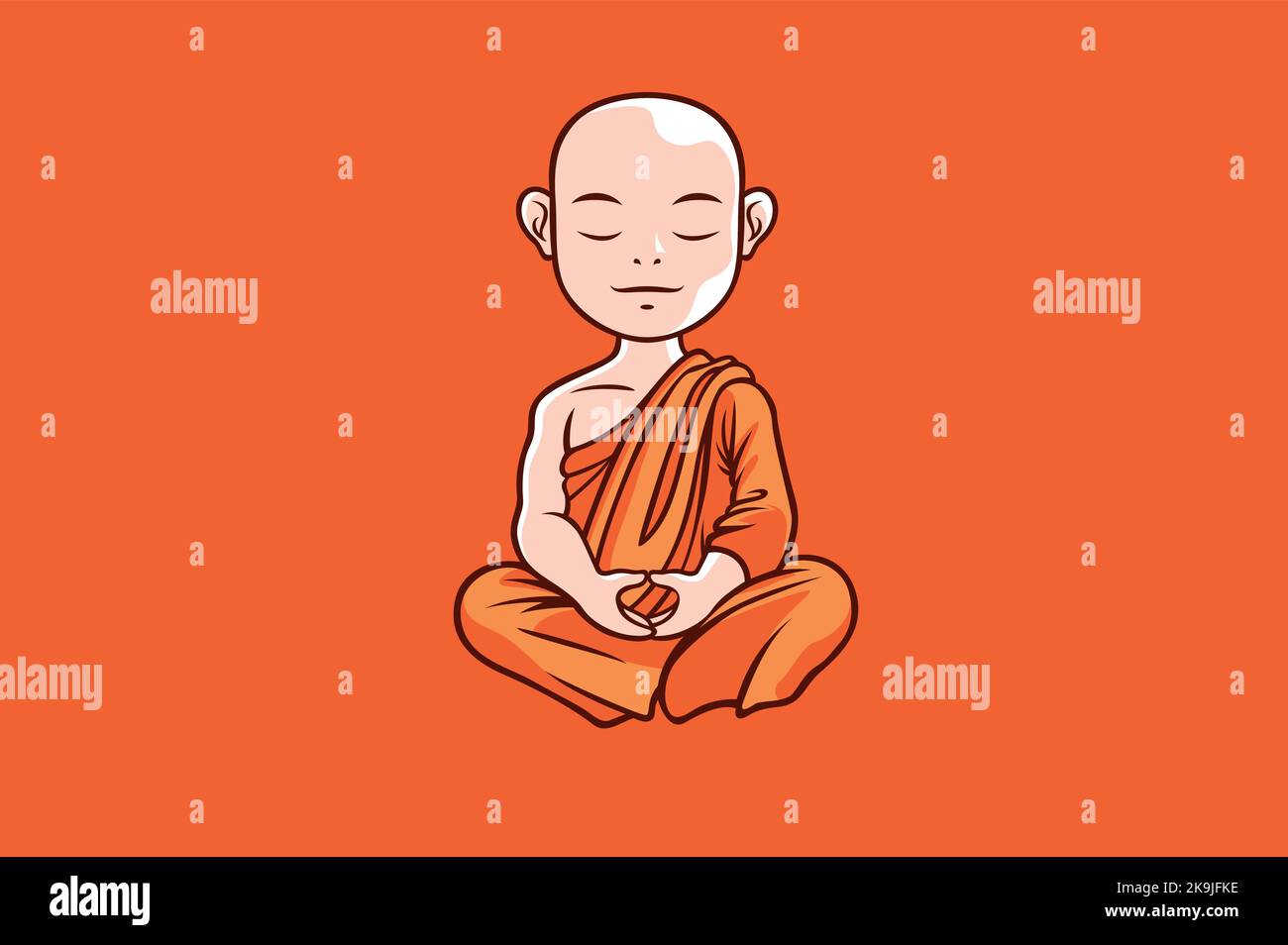 Young Monk Sitting in Meditation Stock Vector