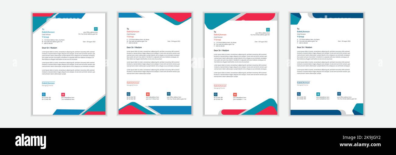 Modern and Clean business style letterhead bundle, professional informative newsletter, poster brochure design. Stock Vector