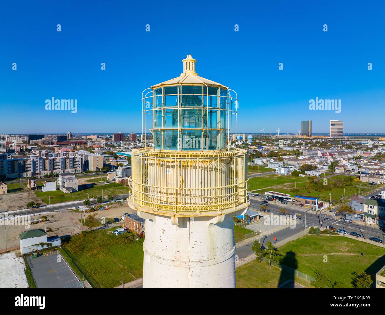 Absecon Lighthouse aerial view at the mouth of Absecon Inlet in the