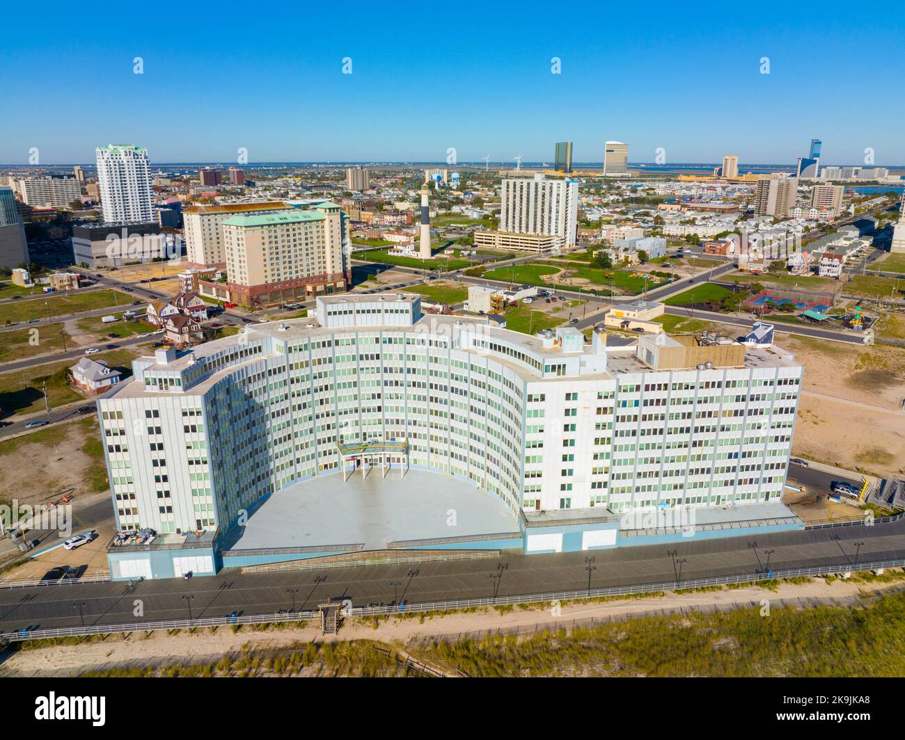 The Ocean building at 101 Boardwalk with Absecon Lighthouse at the back