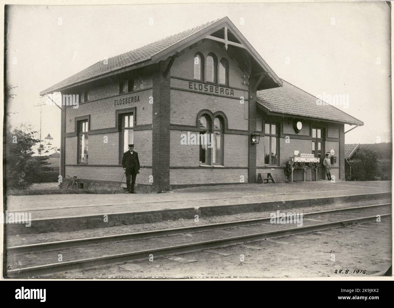 Eldsberga Railway Station was opened in 1885 by Skåne - Halland Railways SHJ. To SJ State Railways in 1896, and received electric power in 1935. Stock Photo