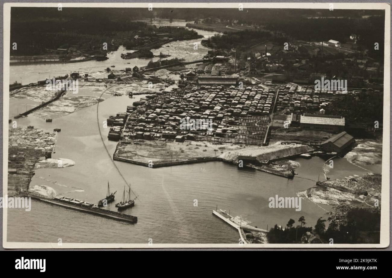 Aerial photo over the harbor in Ljusne. Stock Photo