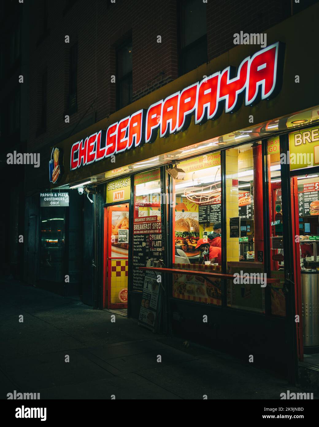 Chelsea Papaya sign at night, Manhattan, New York Stock Photo Alamy