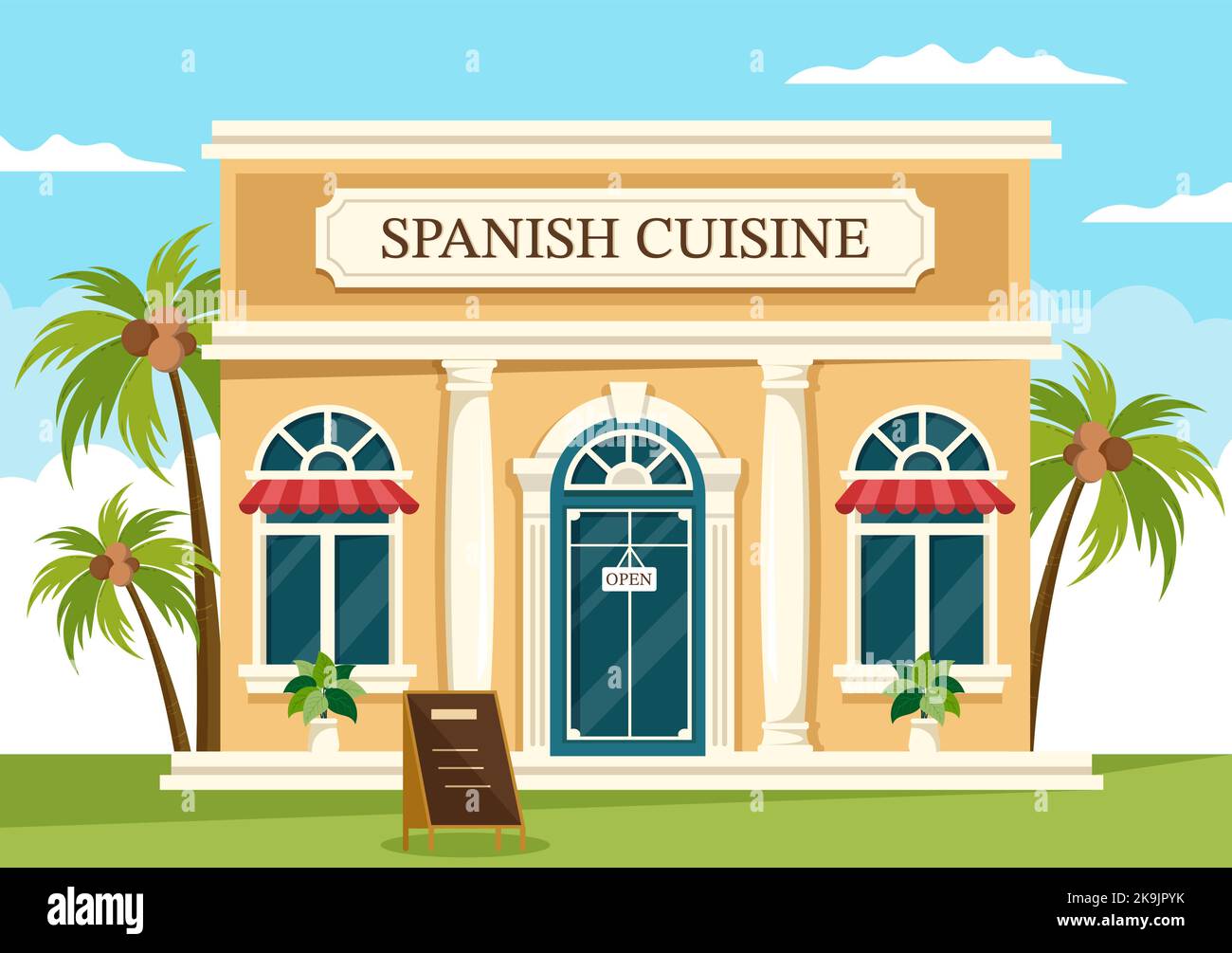 Spanish Food Cuisine Menu Restaurant with Various of Traditional Dish Recipe on Flat Cartoon Hand Drawn Templates Illustration Stock Vector