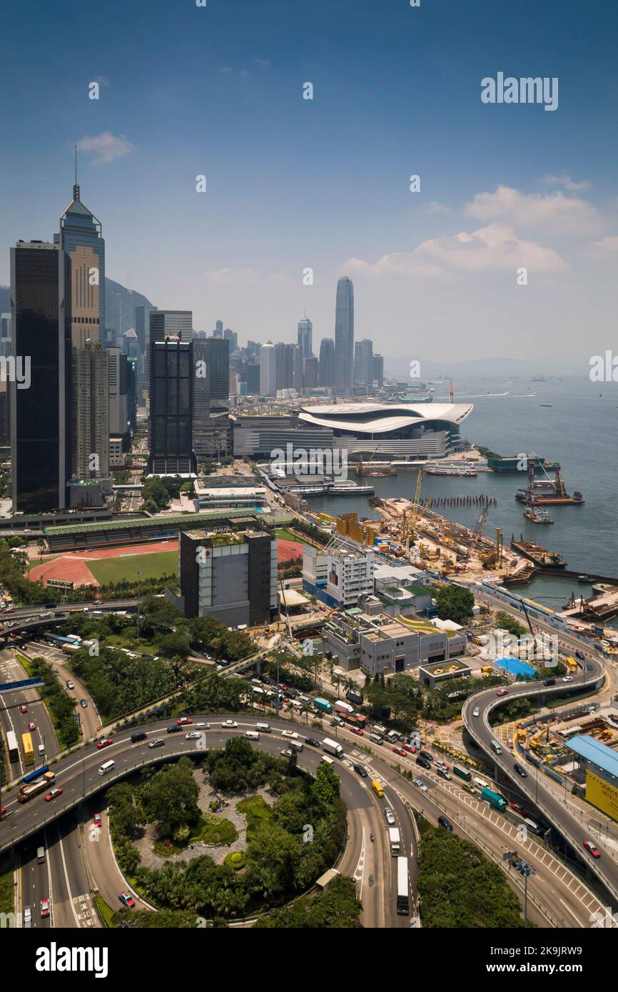 Road transport infrastructure at Causeway Bay, Hong Kong Island, with ...