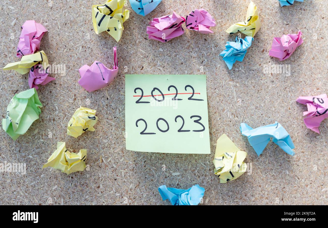 2022 year finished and new year 2023 starts Stock Photo