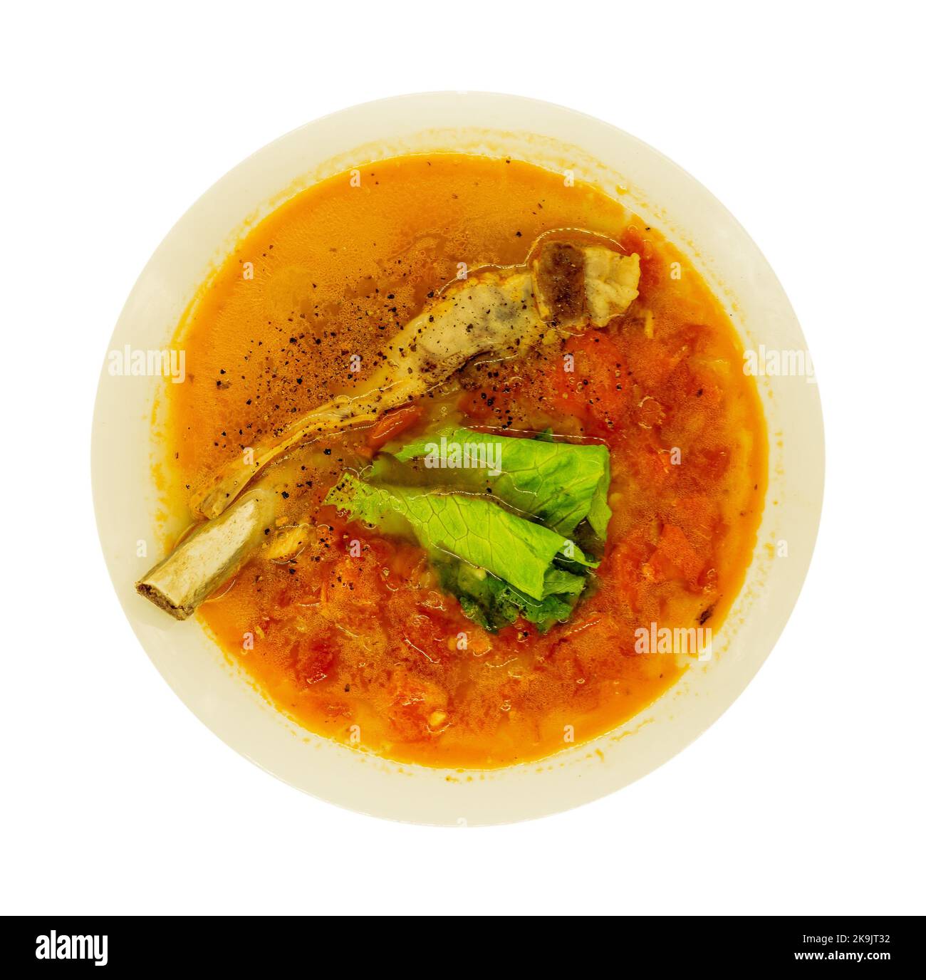 hot lentil soup with pork rib bones, isolated above Stock Photo