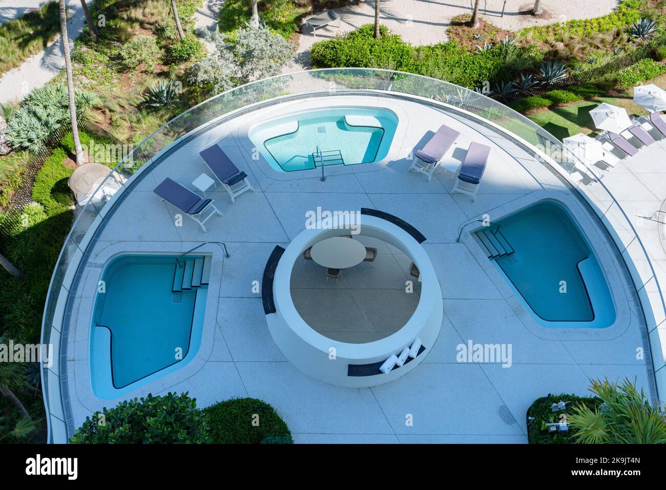 View of Jacuzzi on sun deck from above Stock Photo