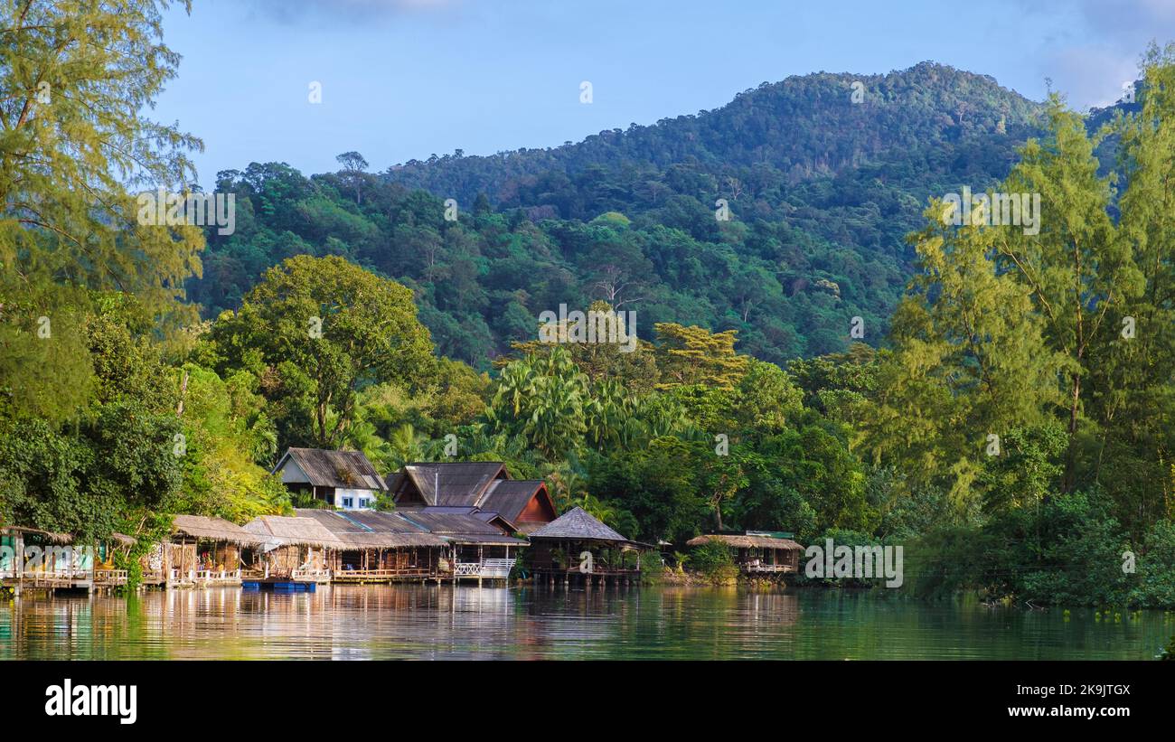 rainforest of Koh Chang Thailand tropical island. Drone view from above ...