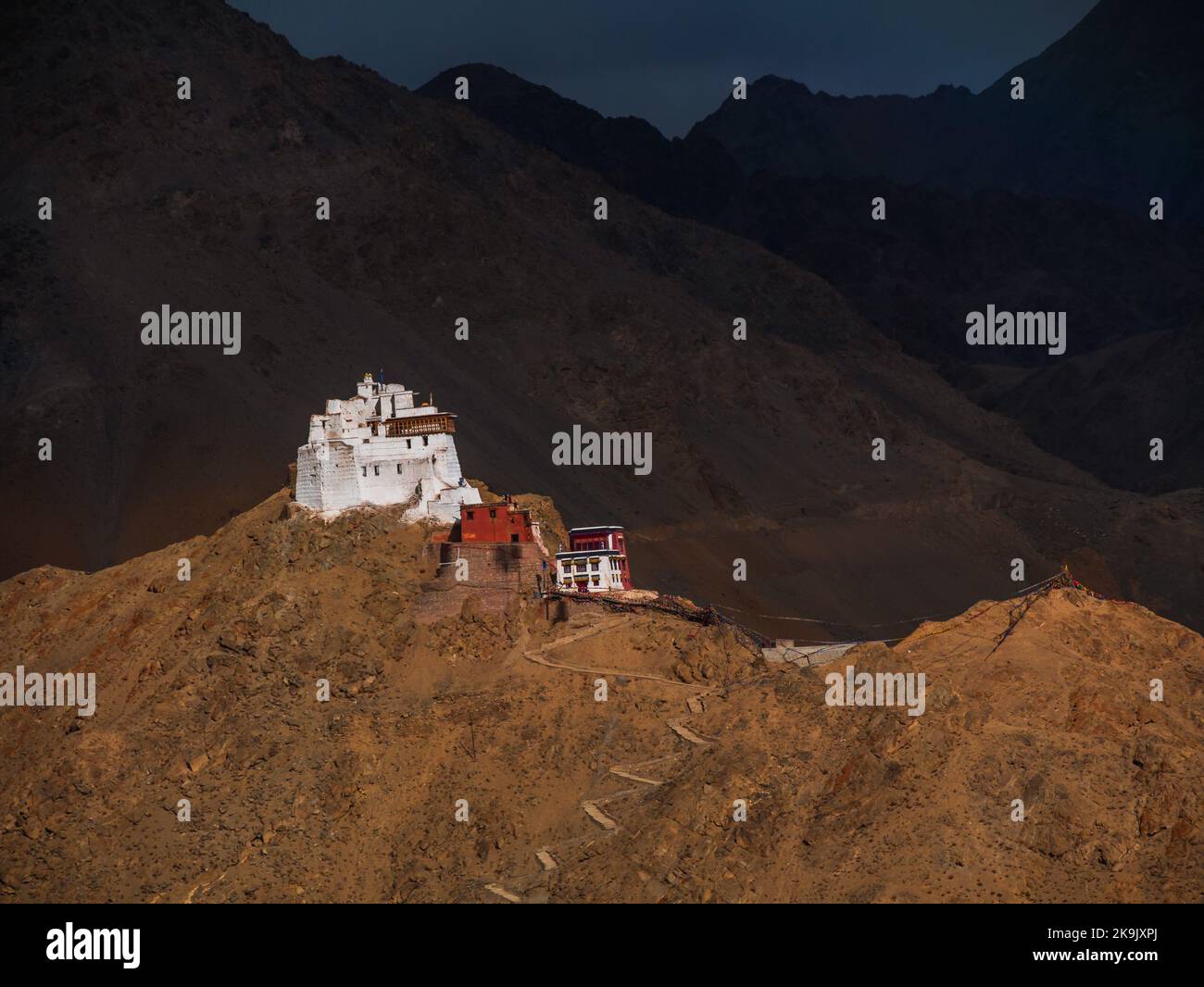 Namgyal Tsemo Monastery in Leh, Ladakh region.Panoramic view of mountain range of Ladakh. Beautiful natural landscape. Stock Photo