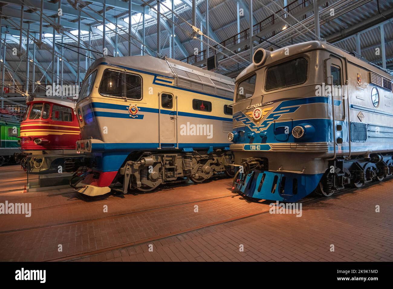 ST. PETERSBURG, RUSSIA - JANUARY 12, 2022: Passenger diesel locomotives operating on the railways of the Soviet Union, in the exhibition of the Museum Stock Photo