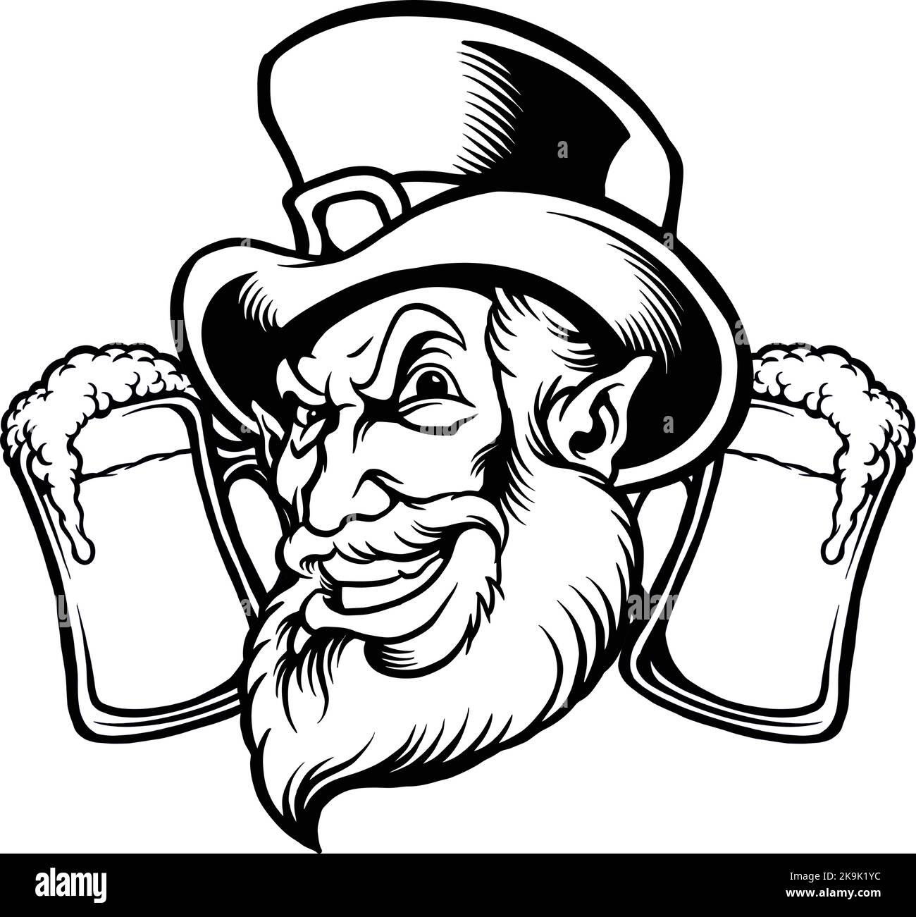 Bearded man with two glass beers monochrome vector illustrations for your work logo, merchandise t-shirt, stickers and label designs, poster Stock Vector