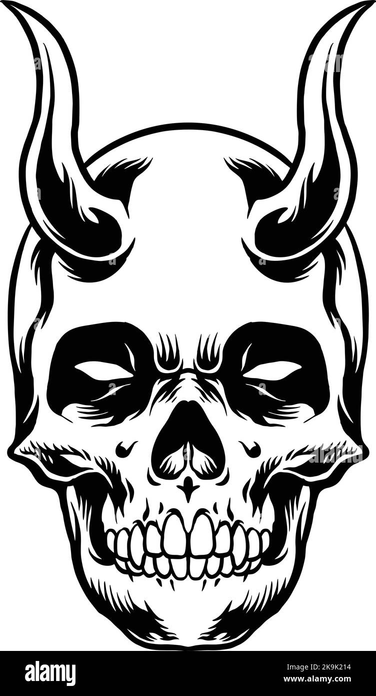 Monochrome demon skull Clipart vector illustrations for your work logo, merchandise t-shirt, stickers and label designs, poster, greeting cards Stock Vector