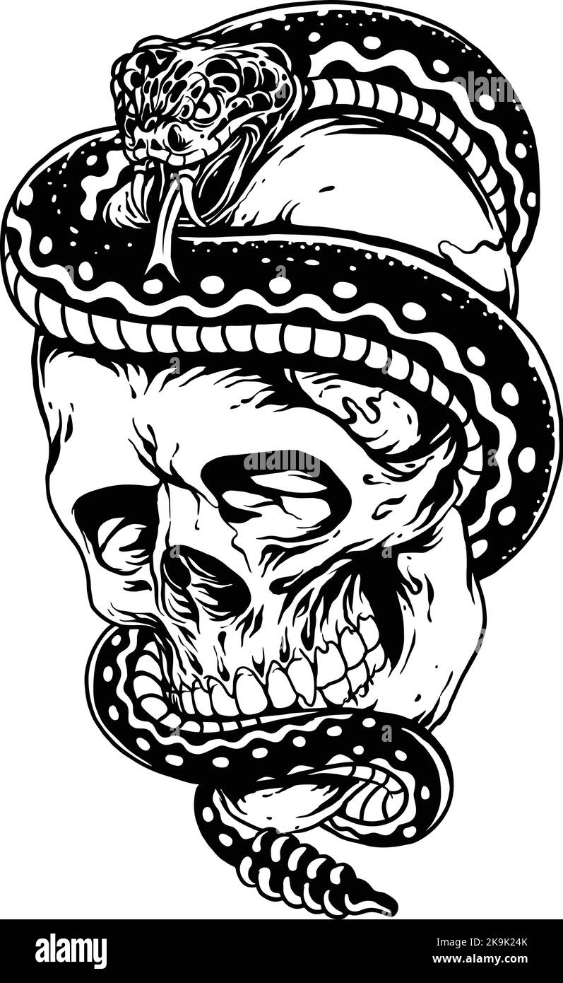 Skull and Snake Outline Clipart Graphic vector illustrations for your work logo, merchandise t-shirt, stickers and label designs, poster Stock Vector