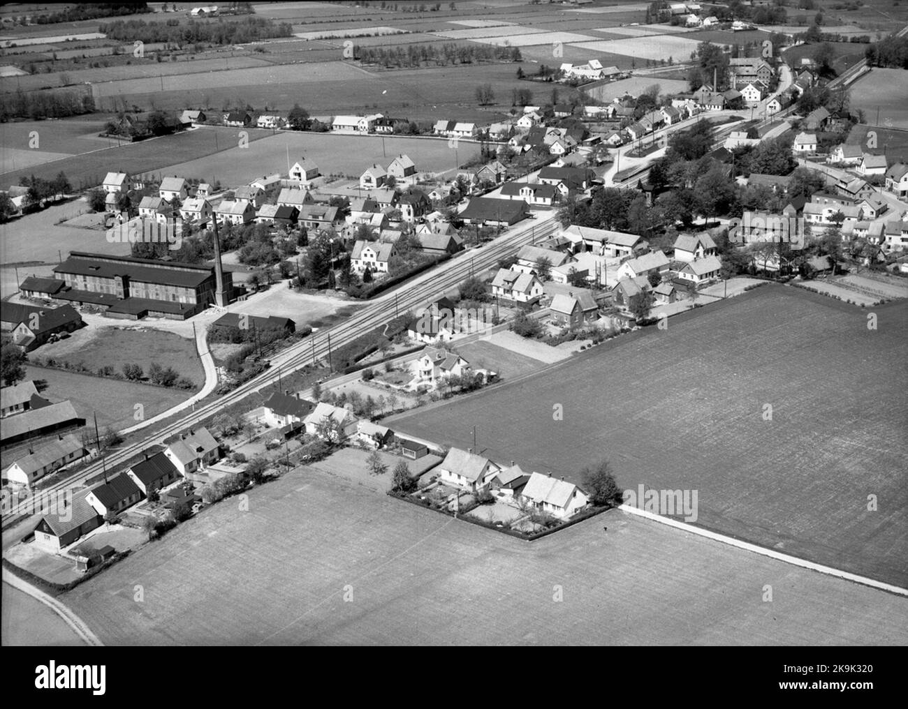 Aerial photo over the station station built in 1865. Station house in one and a half floors in