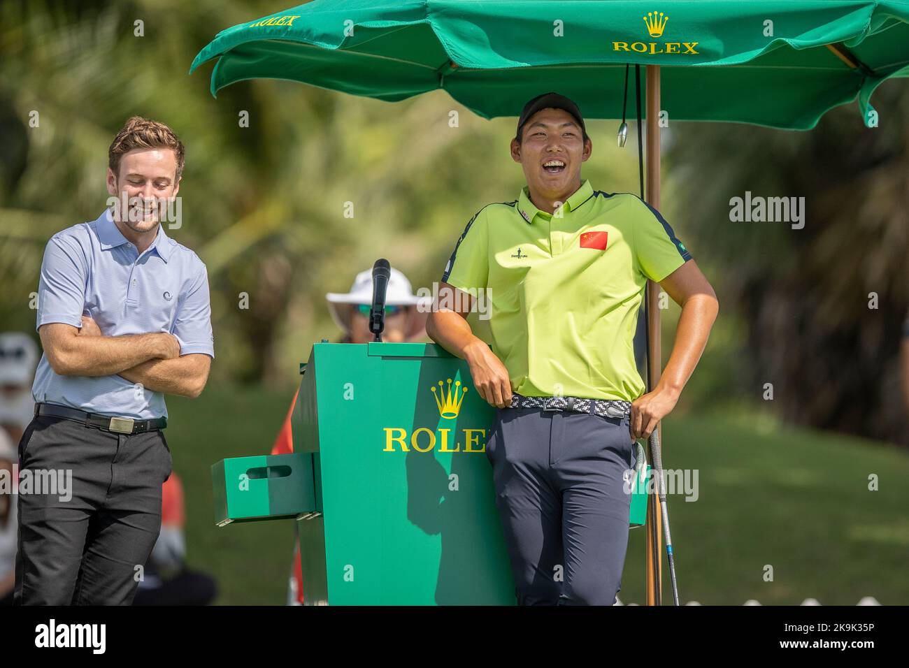 CHONBURI, THAILAND - OCTOBER 29: Bo Jin of China has a laugh on the ...
