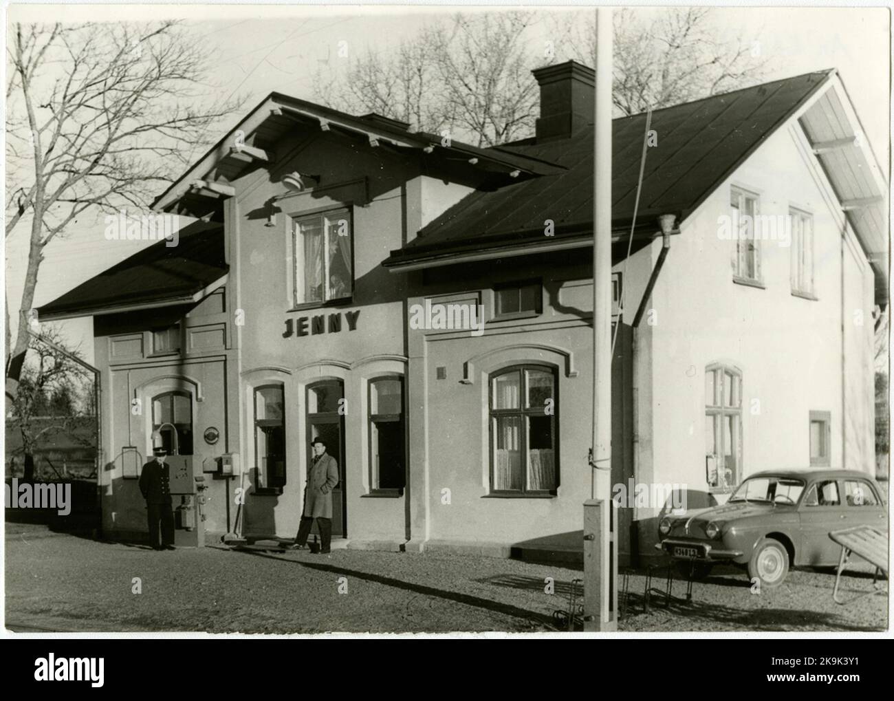 Station in Jenny. The car is a Renault Dauphine. Stock Photo