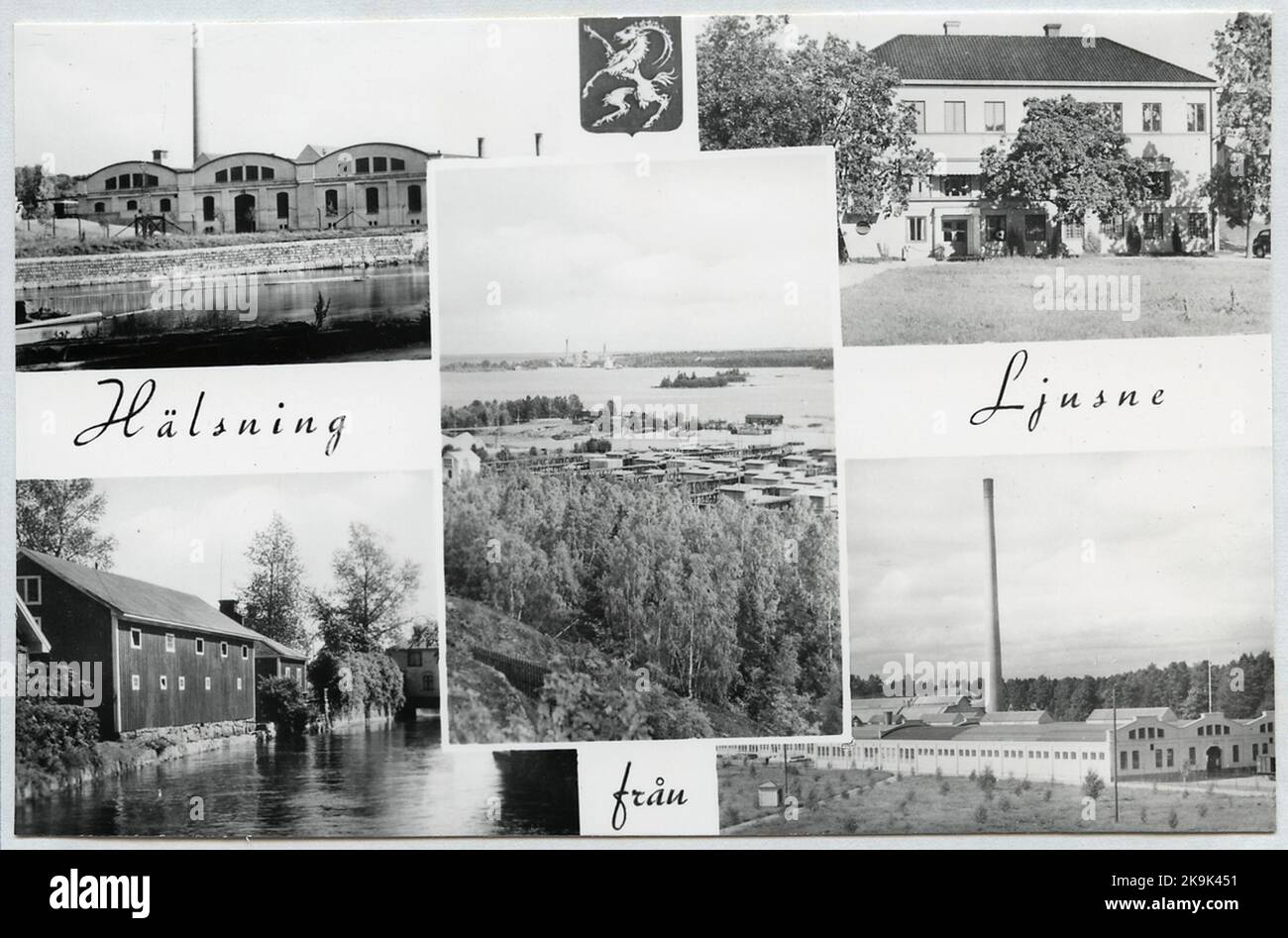 Postcard with motifs from Ljusne. Stock Photo