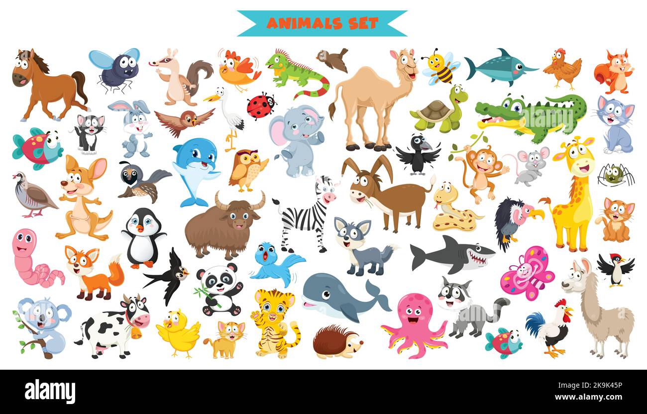 Collection Of Funny Cartoon Animals Stock Vector
