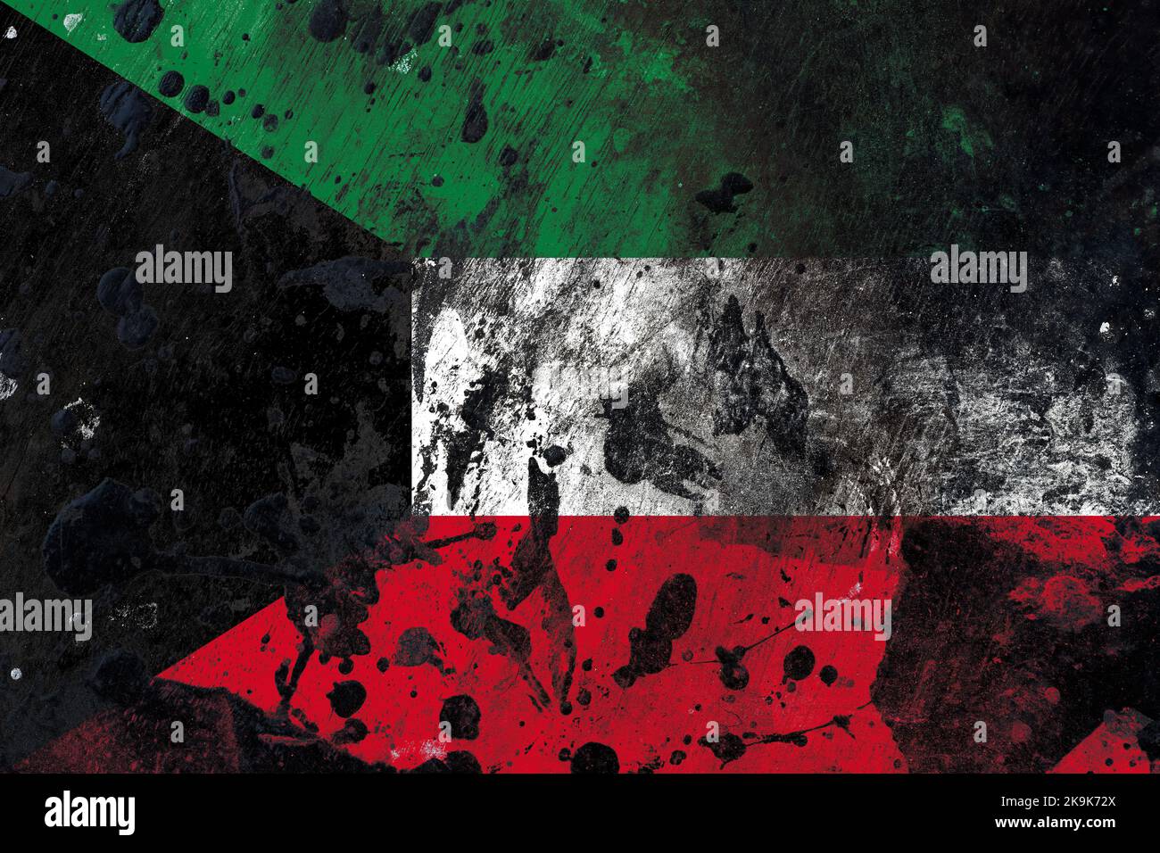 Kuwait flag on scratched old grunge texture background Stock Photo - Alamy