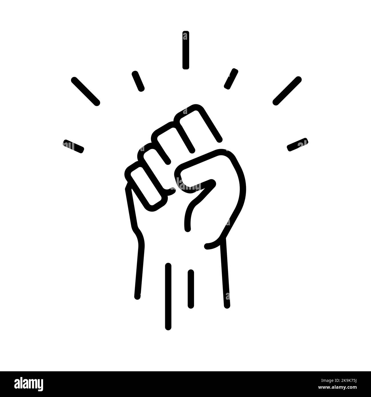 Black raised fist protest symbol icons. Hands clenched power symbol. Black lives important