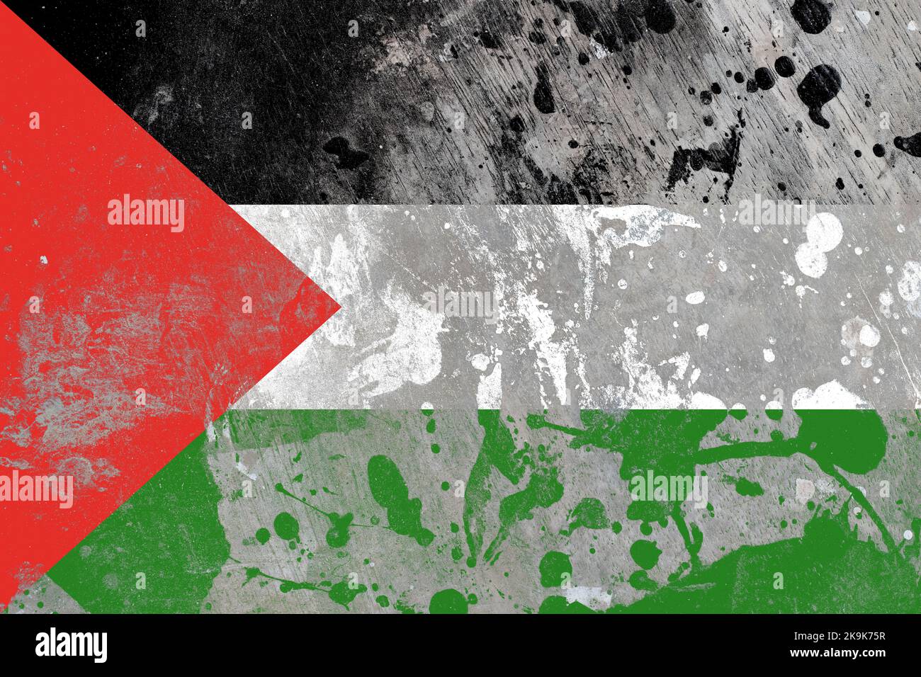 Palestine flag on scratched old grunge texture background Stock Photo