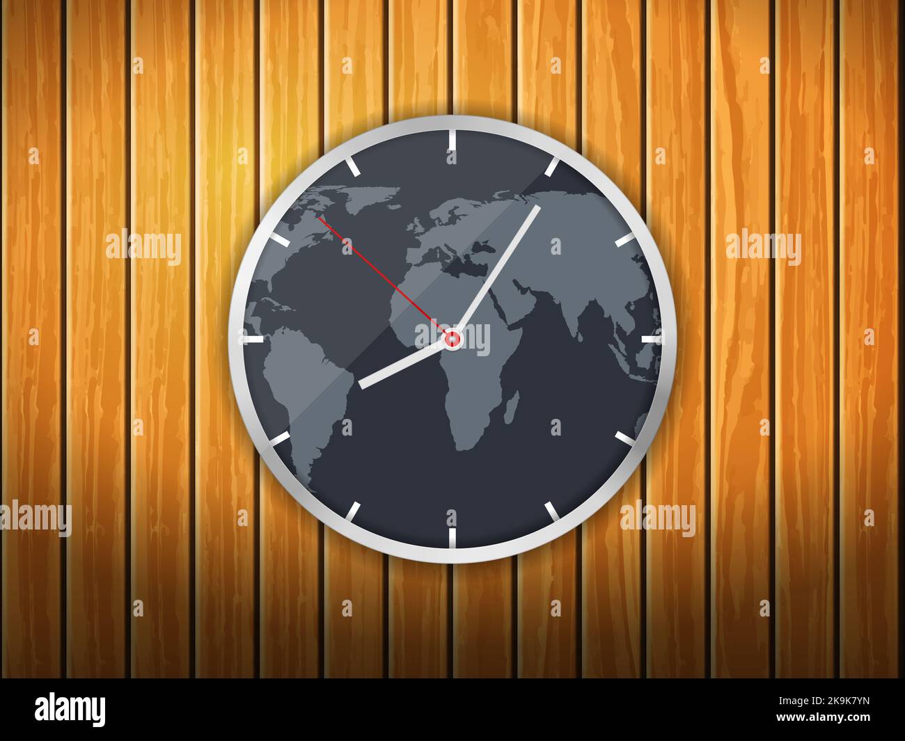Clock on a wooden background. Vector illustration Stock Photo - Alamy